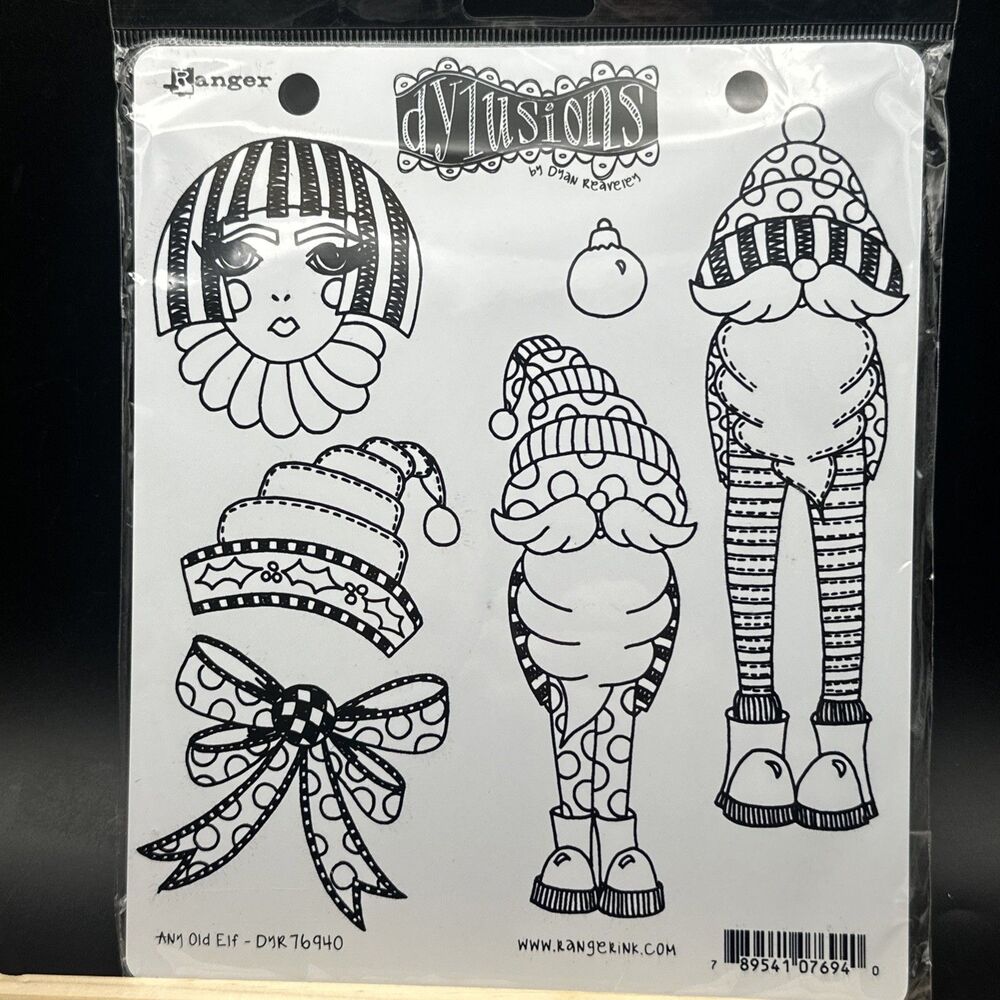 Dyan Reaveley Ranger rubber stamp Cling Dylusions ANY OLD ELF CHRISTMAS gnomes